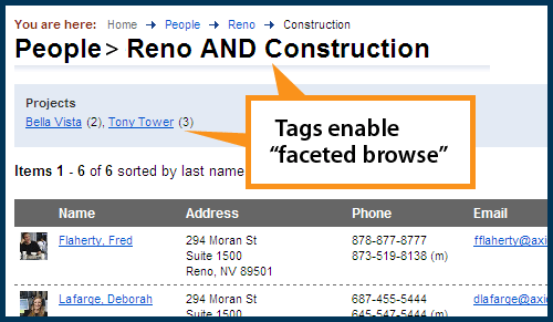 Extensions - ThoughtFarmer tags enabled faceted browse