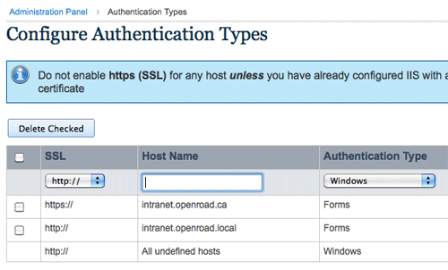 [screenshot] Authentication Types administration screen