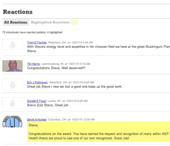 Reactions to a news story on the AEP intranet