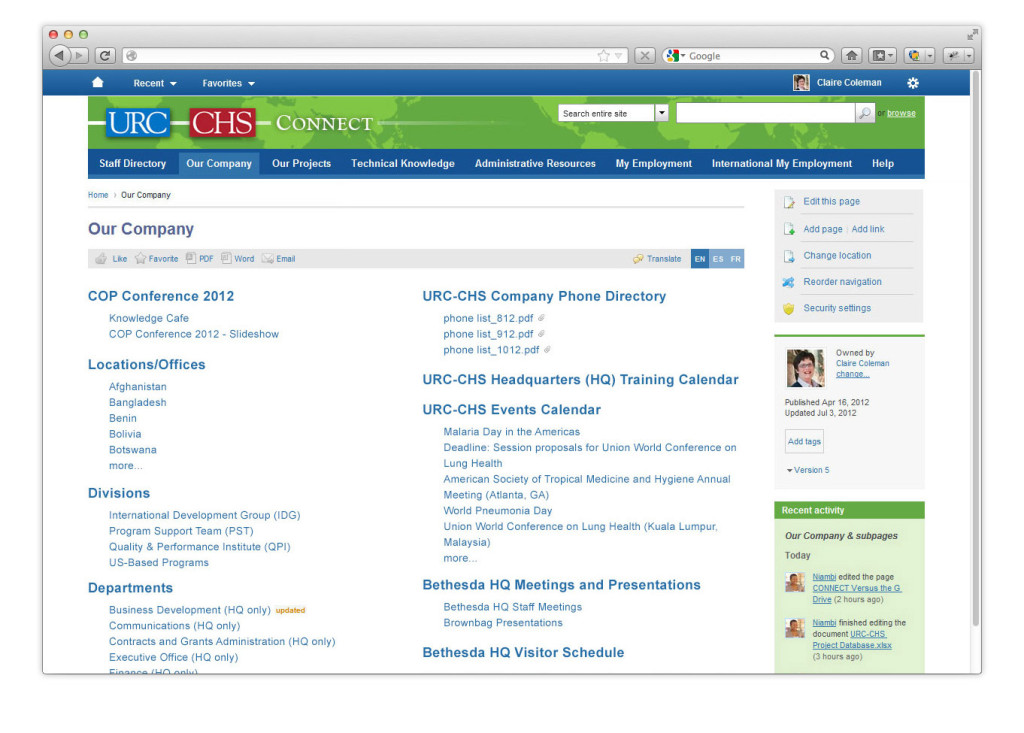 URC-CHS Intranet Collaboration Company Pages