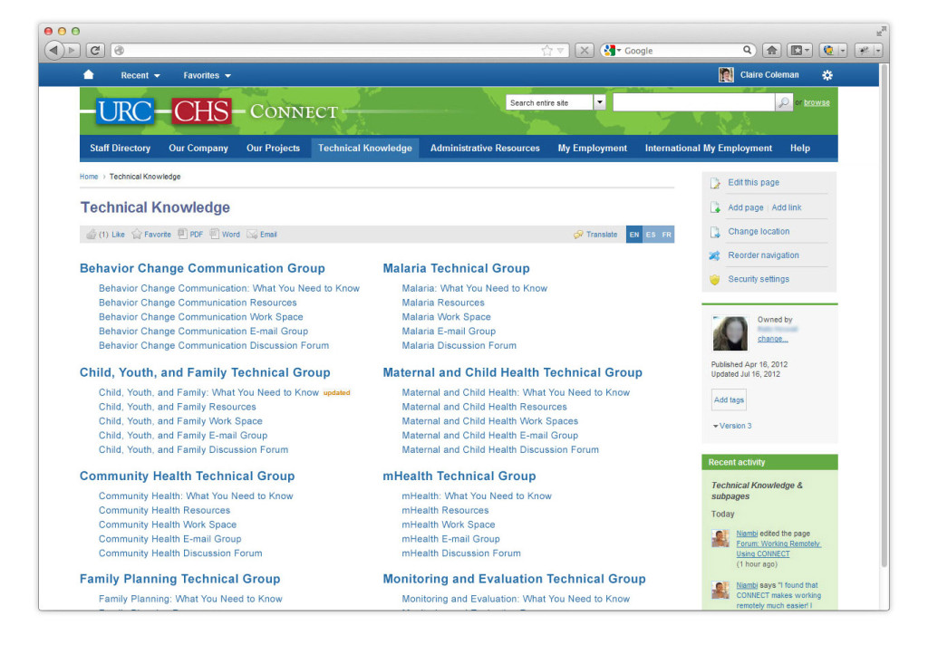 Technical Knowledge Intranet Collaboration at URC-CHS