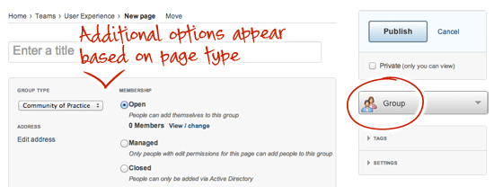 Additional options for ThoughtFarmer Groups