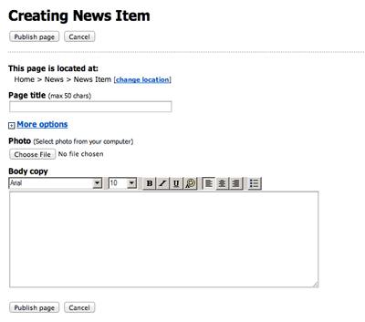 Creating a page in pre-release ThoughtFarmer, 2005