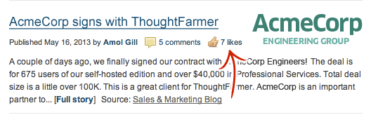 Screenshot - Like intranet news items directly from the home page