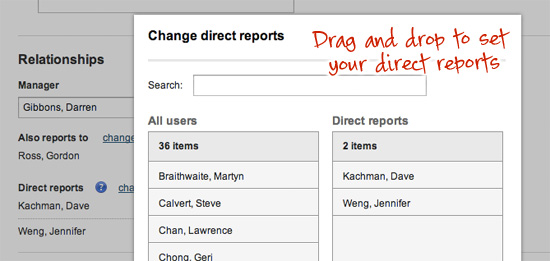 UI for set direct reports