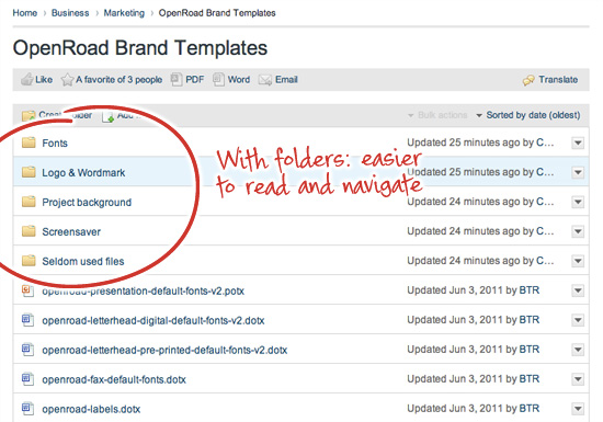Example of intranet folders