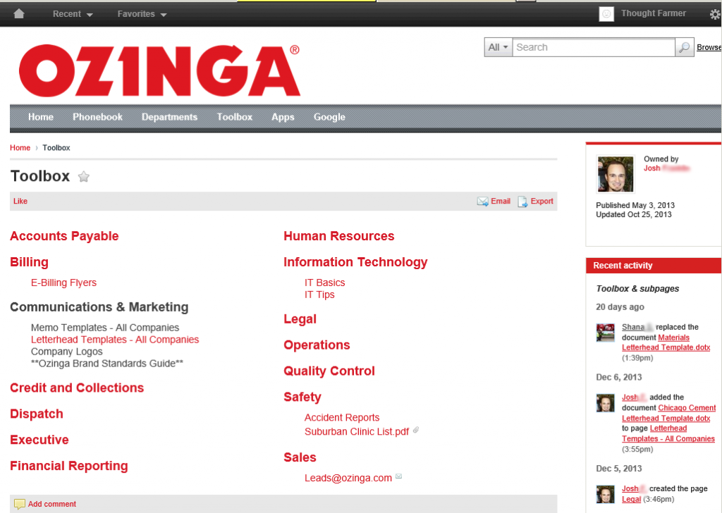 Ozinga intranet tools