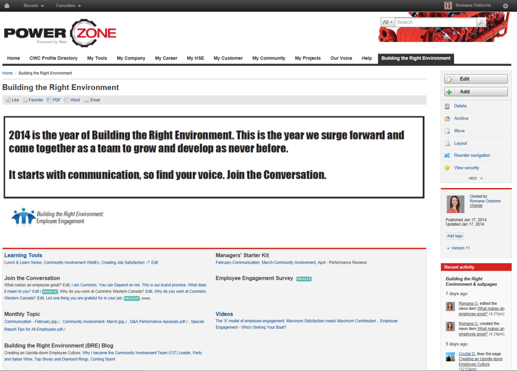 Cummins intranet engagement