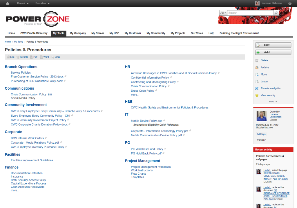 Cummins intranet policies