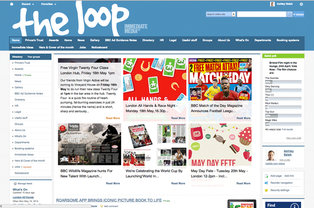 Immediate Media Intranet Homepage