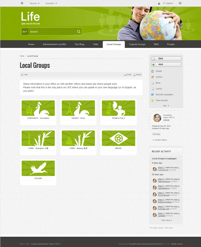 Splio ThoughtFarmer Intranet Groups