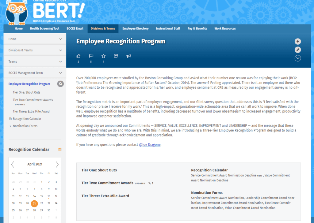  Recognition Program Space In BERT Management Team