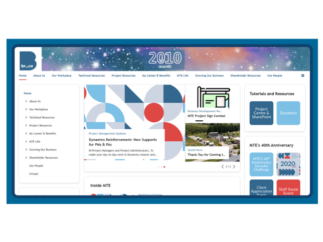 MTE Intranet Home Page Screenshot