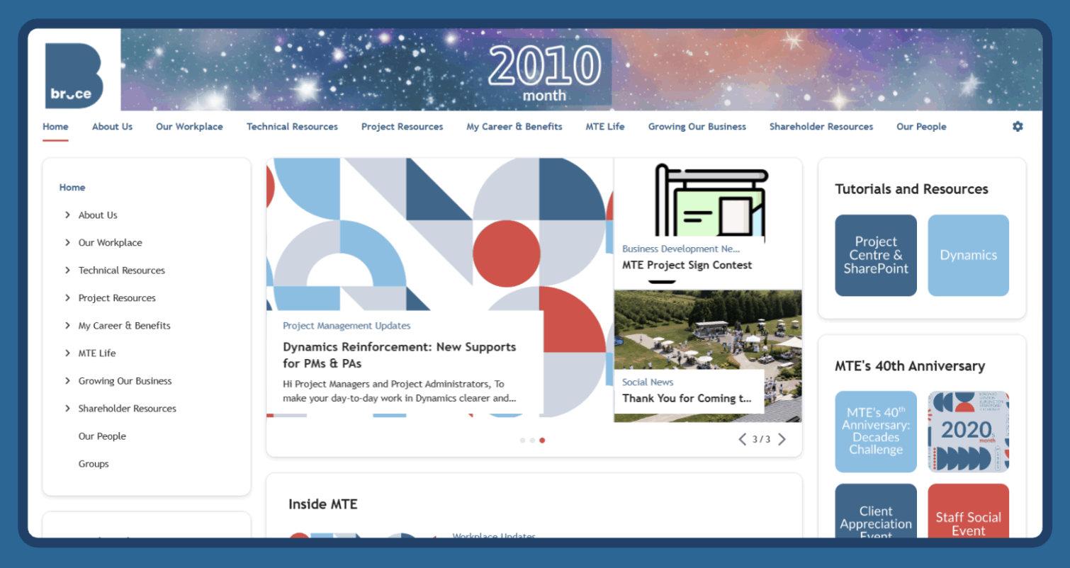 MTE intranet home page
